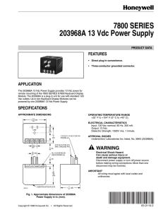 Product Data and Specifications-13 Vdc Power Supply