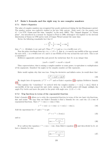 Lecture Notes 5.7 Euler`s Marvelous Formula