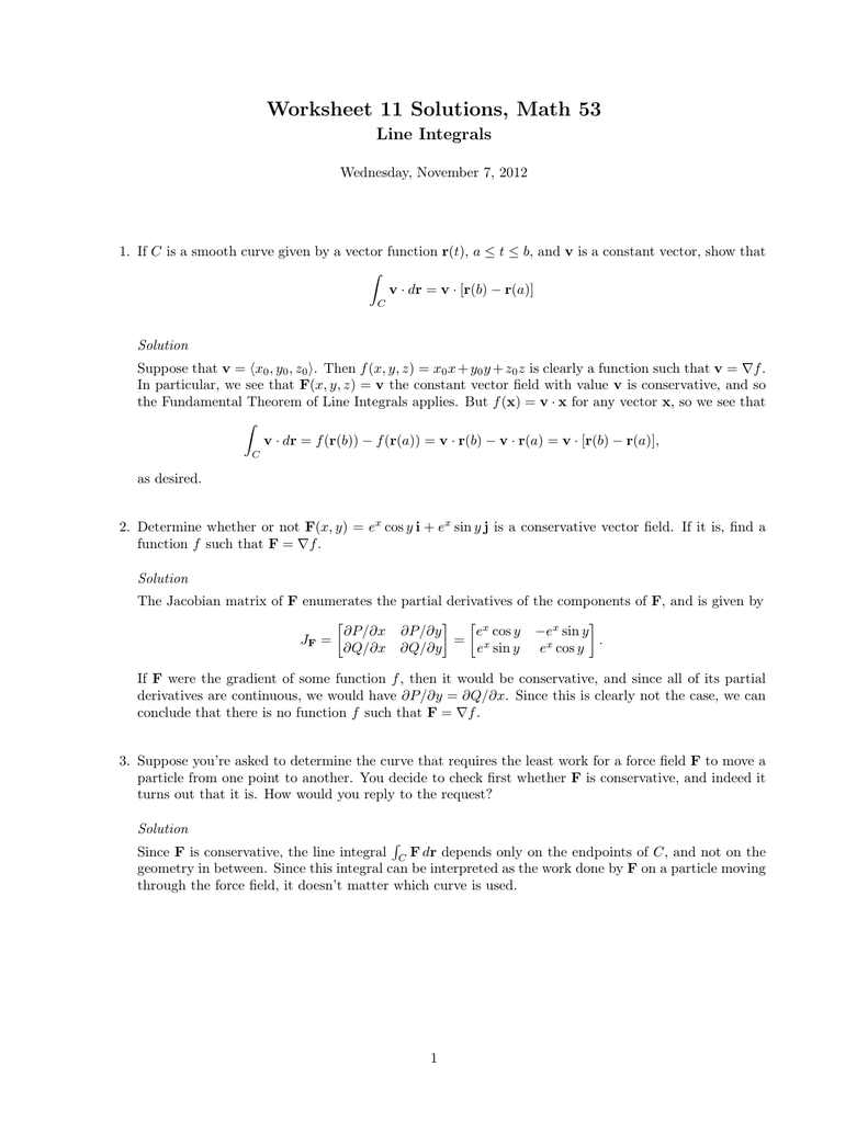 Worksheet 11 Solutions Math 53