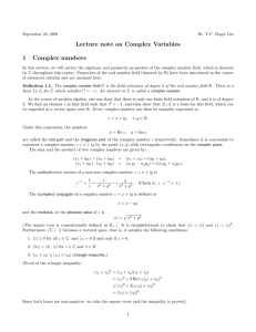 Lecture note on Complex Variables 1 Complex numbers