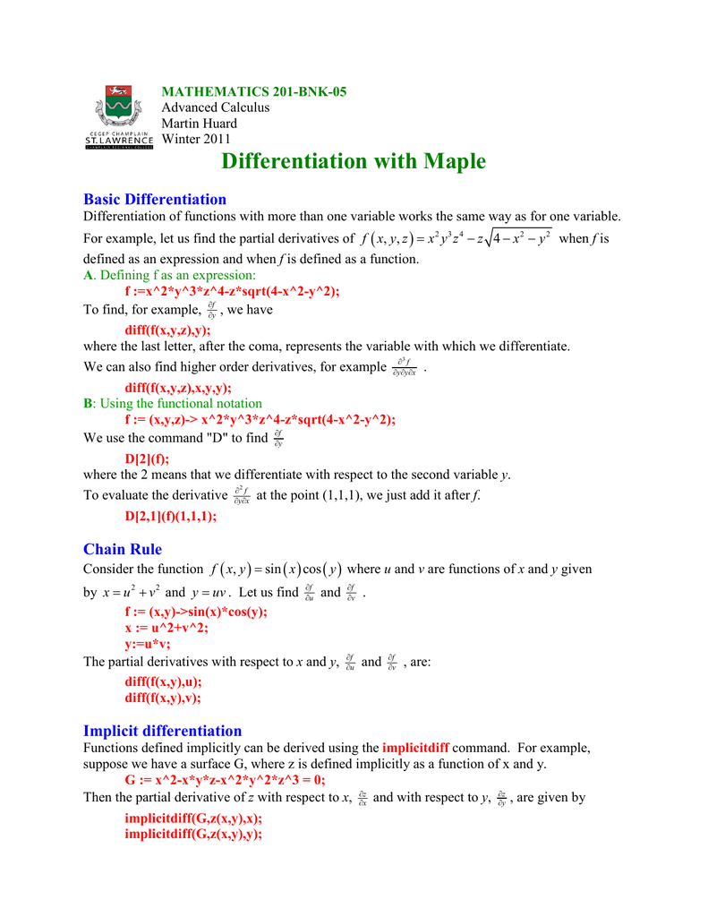 Differentiation With Maple
