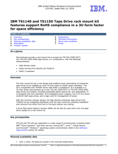 IBM TS1140 and TS1150 Tape Drive rack mount kit features support