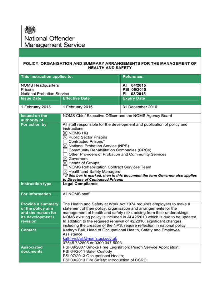 policy, organisation and summary arrangements