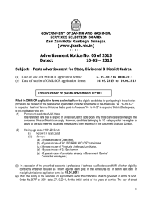 (www.jkssb.nic.in) Advertisement Notice No. 06 of 2013 Dated: 10