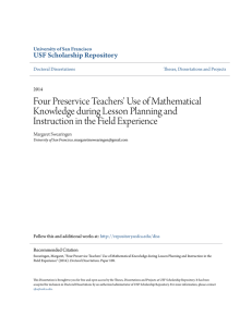 Four Preservice Teachers` Use of Mathematical Knowledge during