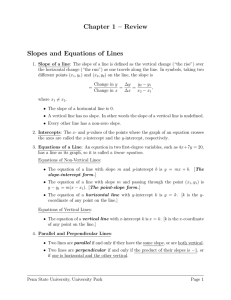 Chapter 1 – Review Slopes and Equations of Lines