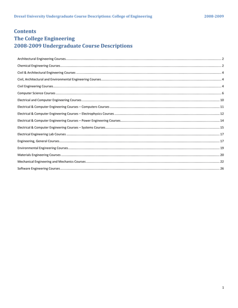 Drexel University Course Descriptions