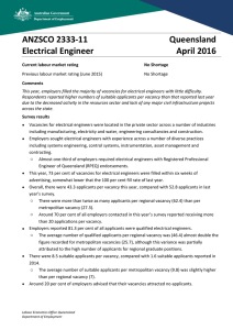 ANZSCO 2333-11 Queensland Electrical Engineer April 2016