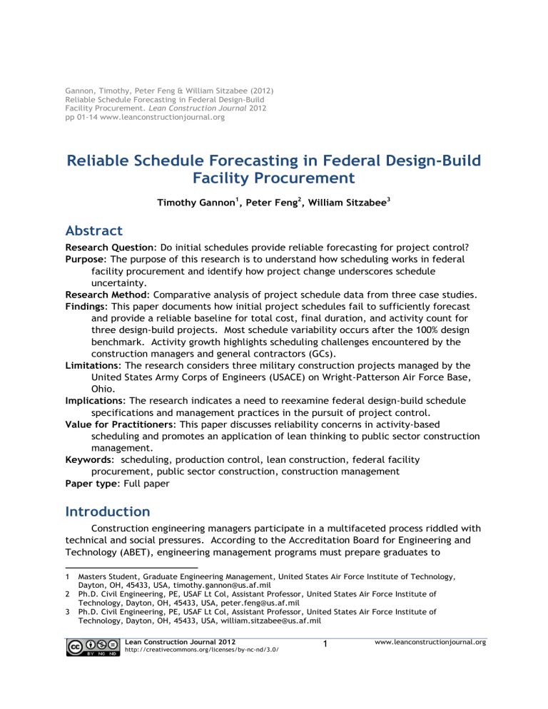 Reliable Schedule Forecasting In Federal Design