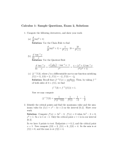 Calculus 1: Sample Questions, Exam 2, Solutions