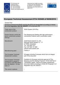 European Technical Assessment ETA-16/0469 - ETA