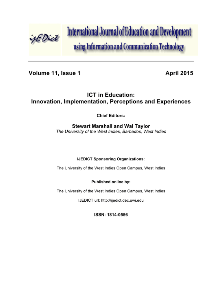 Volume 11 Issue 1 April 2015 Ict In Education