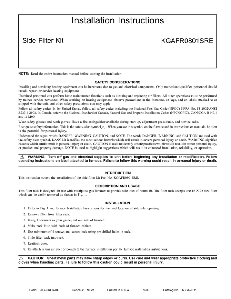 Installation Instructions Installation Instructions