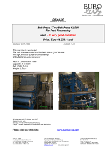 Price List Belt Press / Two-Belt Press KLEIN For