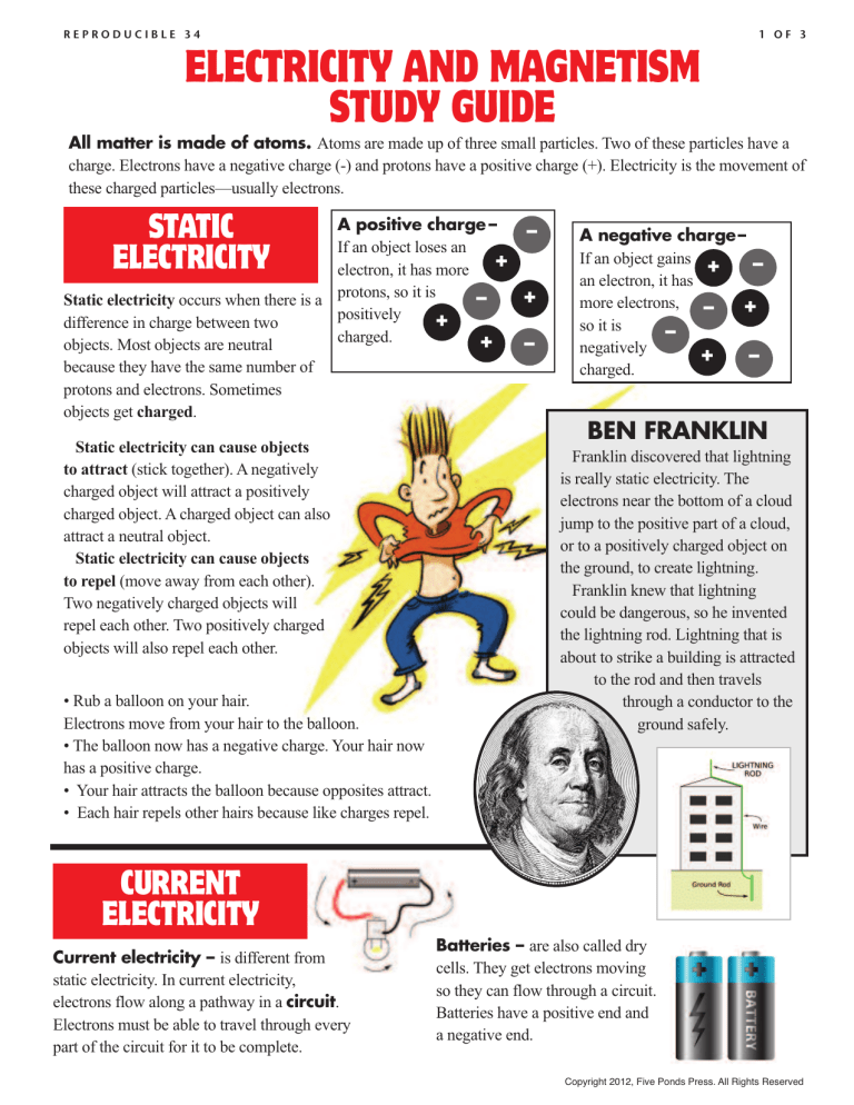 ELECTRICITY AND MAGNETISM STUDY GUIDE ELECTRICITY AND MAGNETISM STUDY GUIDE