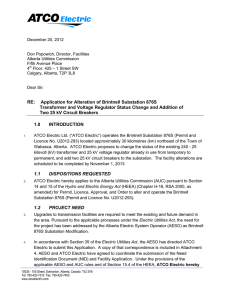 RE: Application for Alteration of Brintnell Substation