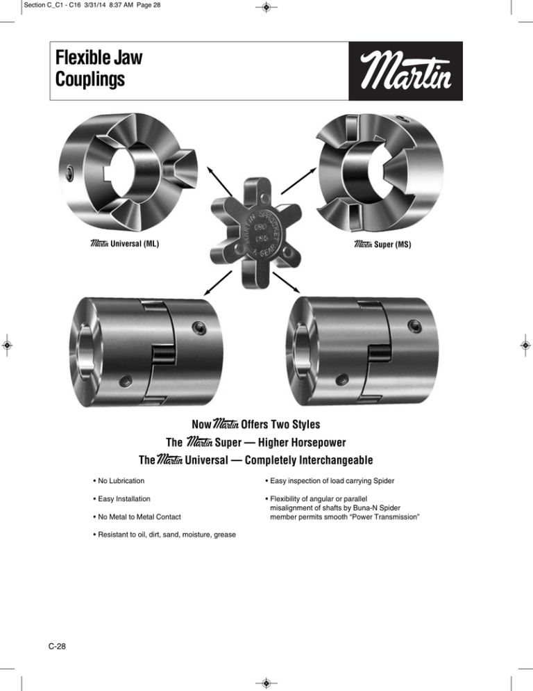 Martin ML190 1 Universal Series Jaw Coupling 1512 in-lbs Nominal Torque Inch 4.5 OD 1 Bore B Sintered Steel 1 Bore A 1.938 Length 
