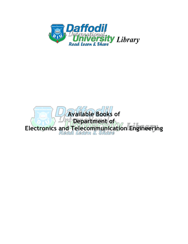 Available Books Of Department Of Electronics And