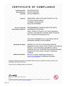 Certificate - Honeywell Analytics