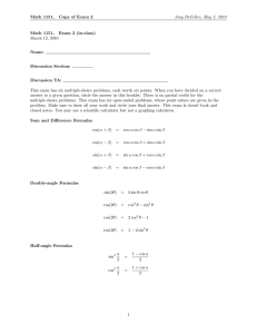 Math 1151, Copy of Exam 2 Amy DeCelles, May 3, 2010 Math 1151