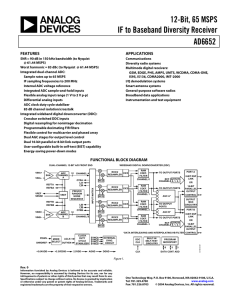 AD6652 12-Bit, 65 MSPS IF to Baseband Diversity Receiver Data