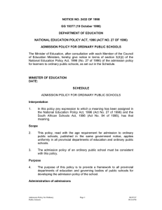 Admission Policy for Ordinary Public Schools