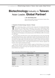 Biotechnology Industry in Taiwan: Asian Leader, Global Partner!