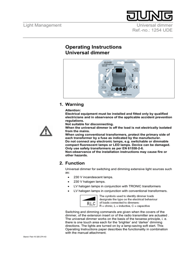 Operating Instructions Universal Dimmer