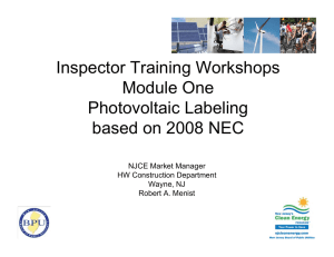 Inspector Training Workshops Module One Photovoltaic Labeling
