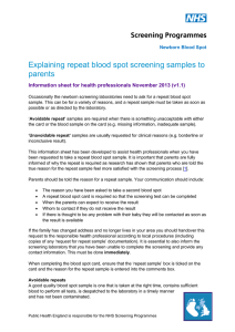 Explaining repeat blood spot screening samples to parents