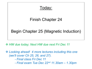 Today: Finish Chapter 24 Begin Chapter 25 (Magnetic Induction)