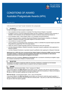 CONDITIONS OF AWARD Australian Postgraduate Awards (APA)