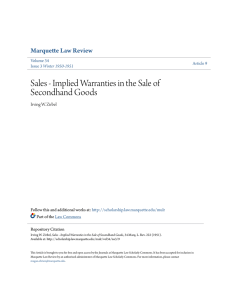 Sales - Implied Warranties in the Sale of Secondhand Goods