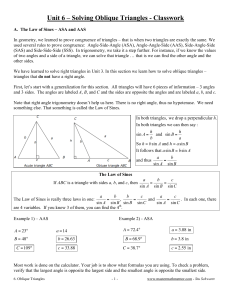 Unit 6 – Solving Oblique Triangles