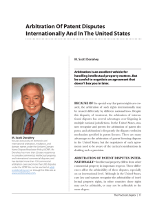 Arbitration Of Patent Disputes Internationally And In The United States