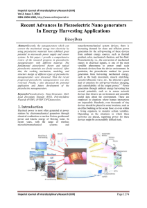 Recent Advances In Piezoelectric Nano generators In Energy