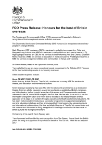 FCO Press Release: Honours for the best of Britain overseas