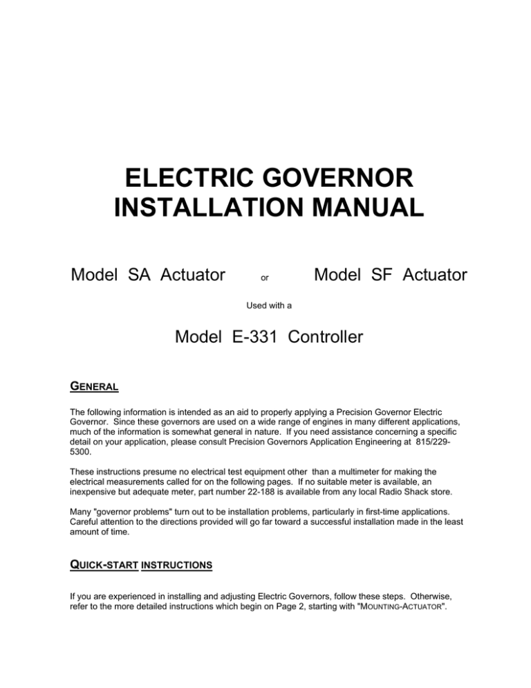 Electric Governor Installation Manual