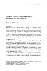 The Role of Classification in Knowledge Representation and