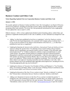 Chevron Notice Regarding Business Conduct and Ethics Code