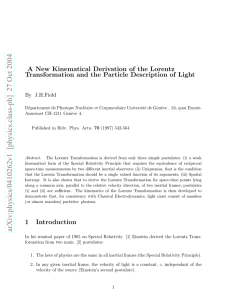 A New Kinematical Derivation of the Lorentz Transformation and the