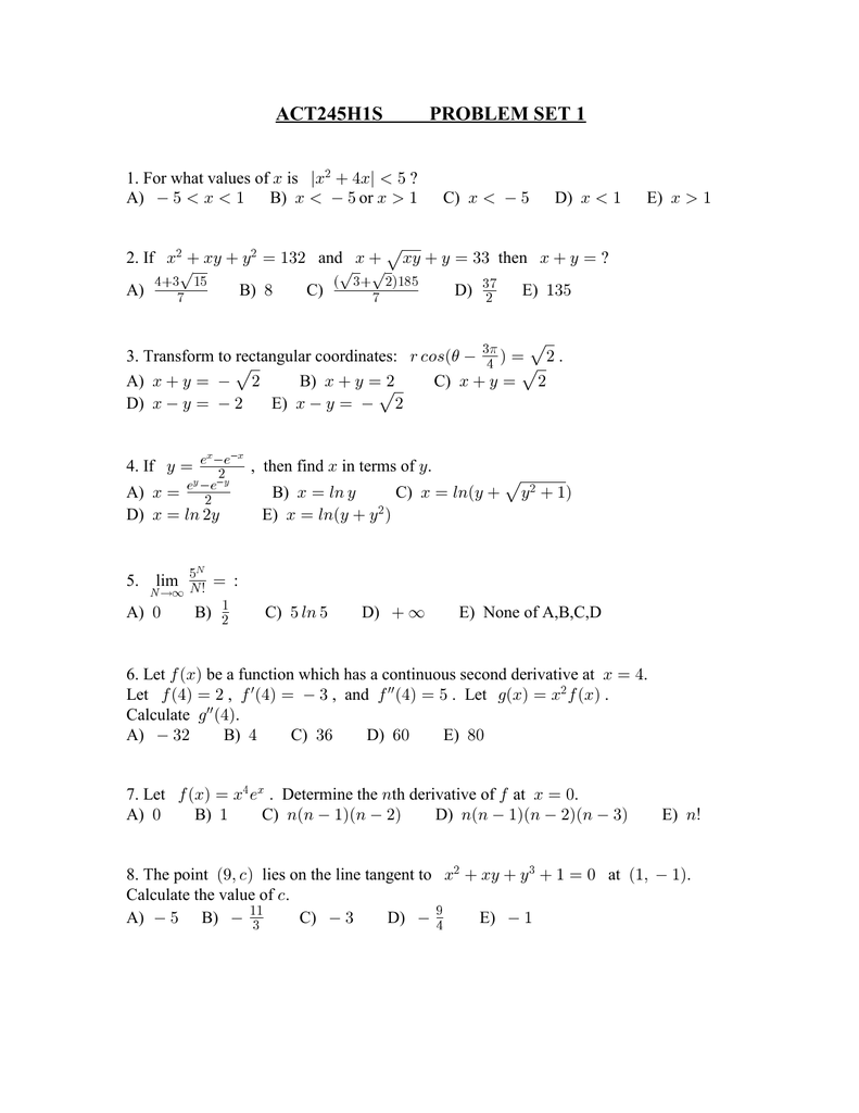 Act245h1s Problem Set 1 B B C C 5