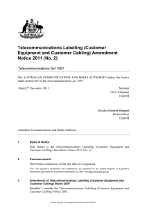 Telecommunications Labelling (Customer Equipment and Customer