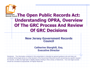 NJ Government Records Council: Understanding OPRA Overview