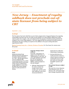 New Jersey – Enactment of royalty addback does not