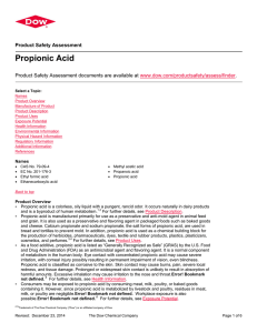 Product Safety Assessment: Propionic Acid