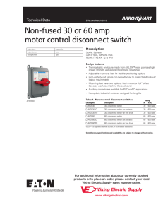 Non-fused 30 or 60 amp motor control disconnect switch