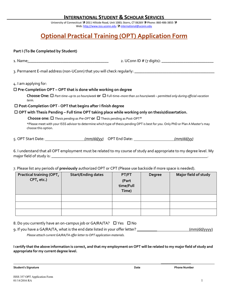 Optional Practical Training (OPT) Application Form