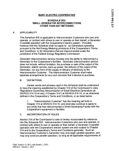 SCHEDULE SGI: SMALL GENERATOR INTERCONNECTIONS