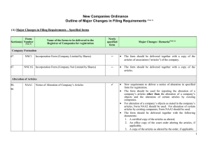 New Companies Ordinance - Outline of Major Changes in Filing